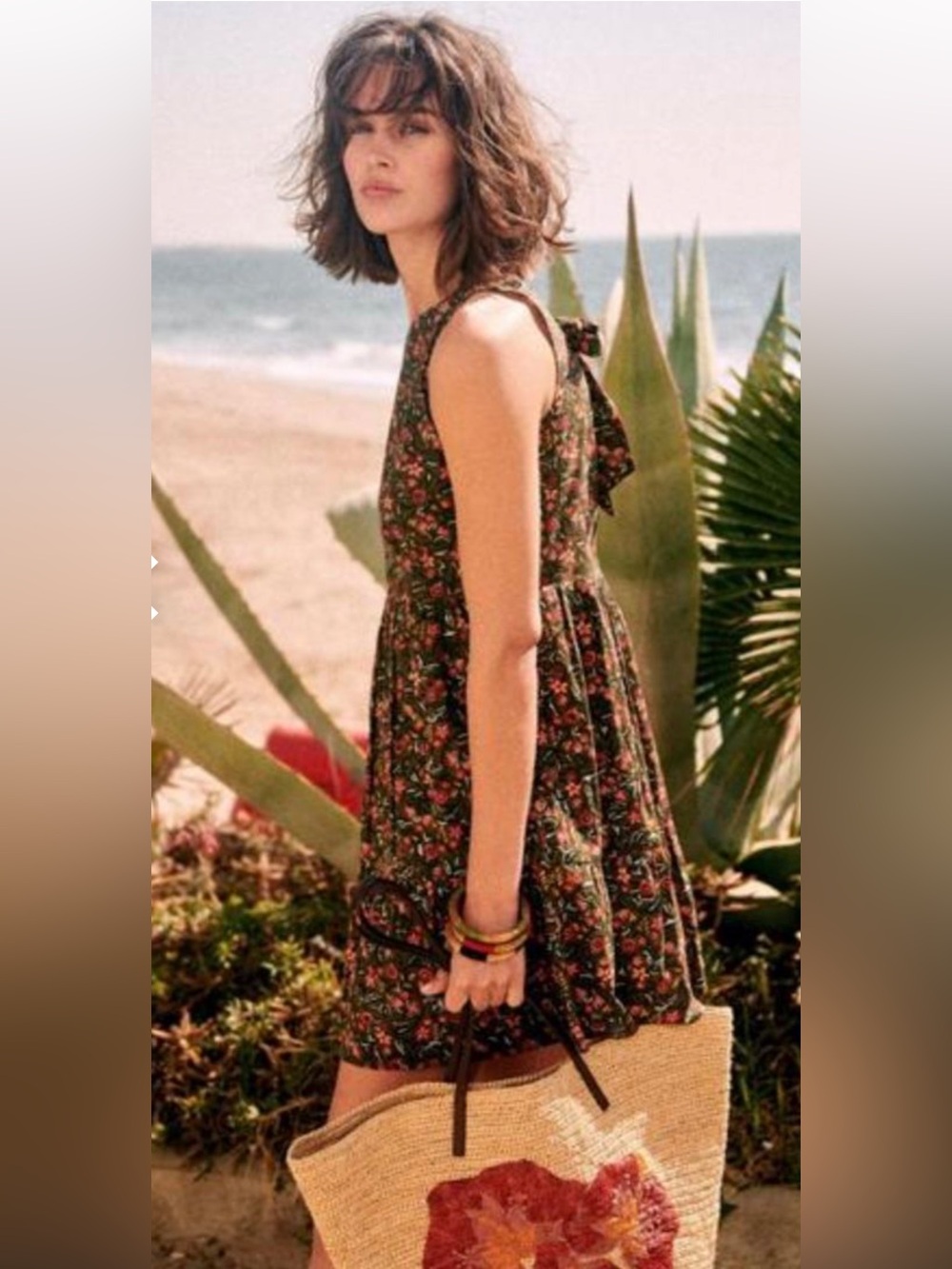 Sezane Fifi dress size 34 Floral Tie-Back Sundress in Dark Green